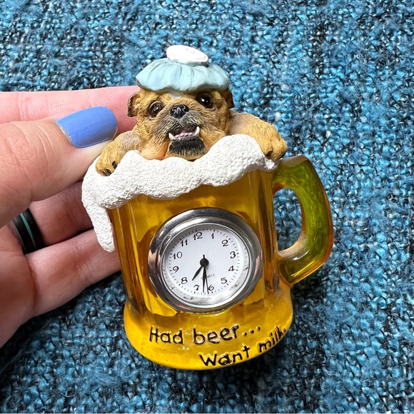 Zelda Wisdom 2006 Had Beer Want Milk Mini Clock Bulldog Figurine - Picture 1 of 10